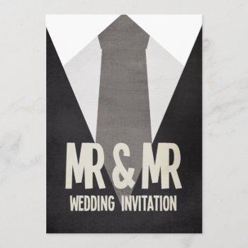 Small Retro Mr & Mr Suit & Tie Gay Wedding Front View
