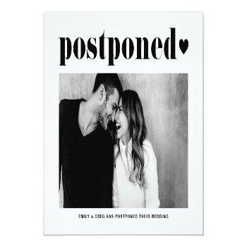 Small Retro Typography Black Photo Wedding Postponement Announcement Post Front View