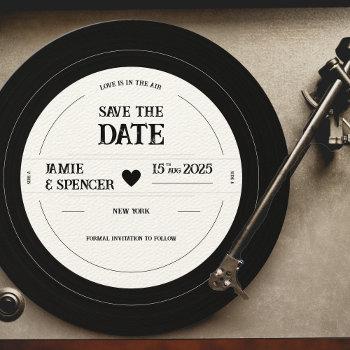 Small Retro Unique Vinyl Record Wedding Save The Date Front View