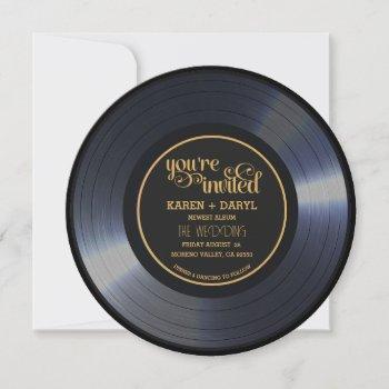 retro vinyl black wedding record invitation