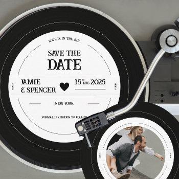 retro vinyl record photo wedding save the date invitation