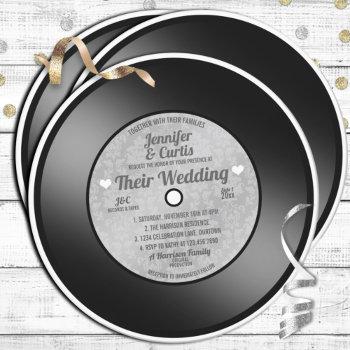retro vinyl record wedding invitation