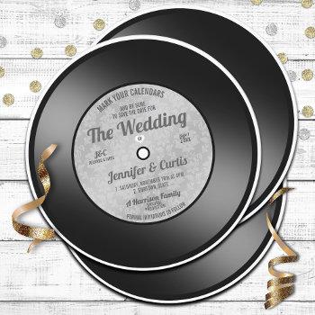 Small Retro Vinyl Record Wedding Save The Date Front View