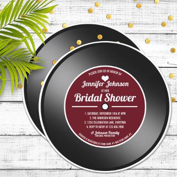 retro vinyl record wine red bridal shower  invitation