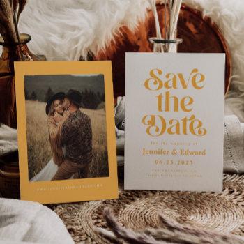 Small Retro Yellow Wedding Save The Date Front View