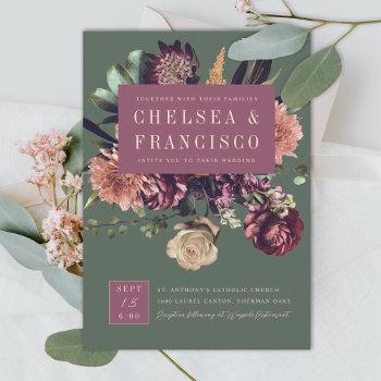 richness of spring colorful purple green wedding invitation