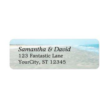 Small Rippled Sand Aqua Water Photo Modern Beach Label Front View