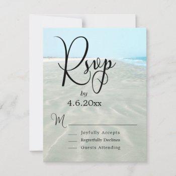 rippled sand aqua water photo modern beach wedding rsvp card
