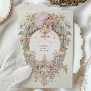 rococo-inspired hibiscus pastel botanical wedding invitation