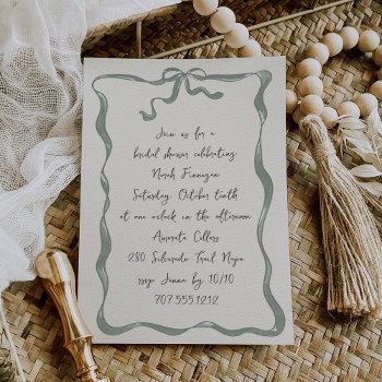 romantic bow handwritten bridal shower invitation