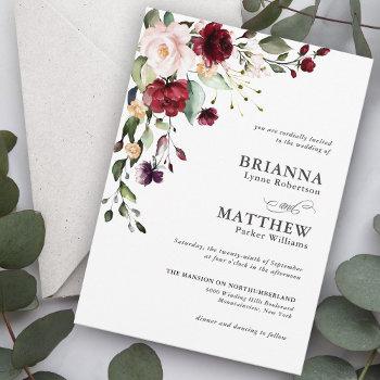 romantic burgundy blush plum green floral wedding invitation