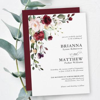 romantic burgundy blush plum green floral wedding  invitation