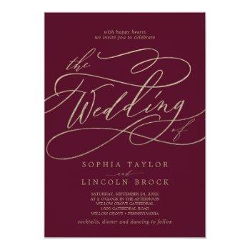 Small Romantic Burgundy Calligraphy All In One Wedding Front View