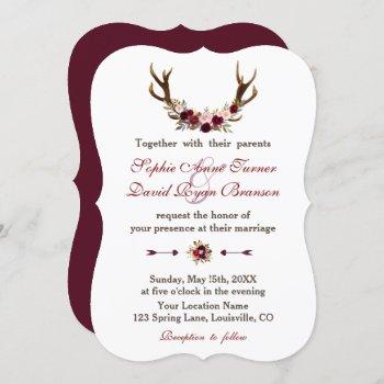 Small Romantic Burgundy Marsala Floral Antlers Wedding Front View