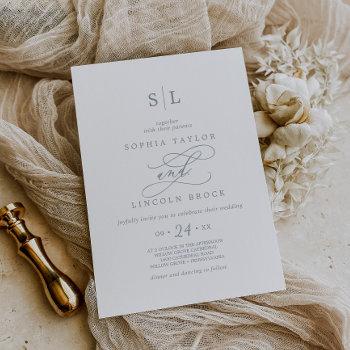 romantic calligraphy | dusty blue monogram wedding invitation