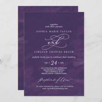 Small Romantic Calligraphy | Purple Watercolor Wedding Front View