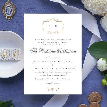 romantic classic gold crest monogram wedding invitation
