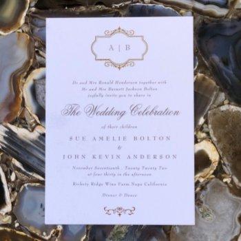 romantic classic real gold framed monogram wedding foil invitation