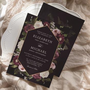 romantic dark moody floral wedding invitation