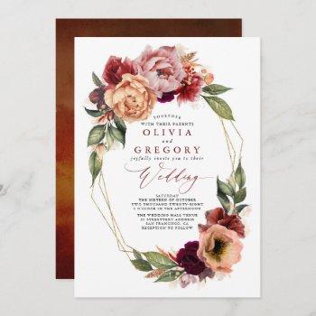 romantic floral earthy tones fall wedding invitation