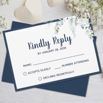 Small Romantic Floral White Gentle Flowers Blue Wedding Rsvp Front View