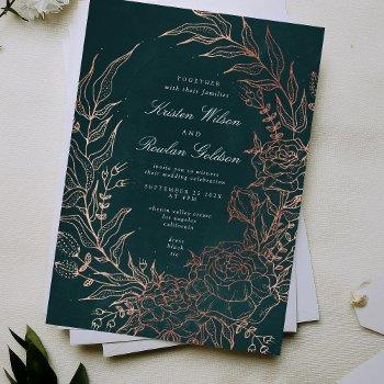 romantic flower wreath copper wedding invitation
