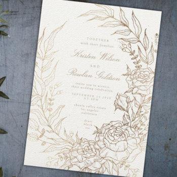 romantic flower wreath white wedding invitation