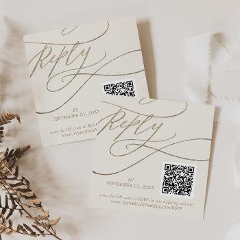 Small Romantic Gold And Ivory Qr Code Wedding Rsvp Enclosure Card Front View