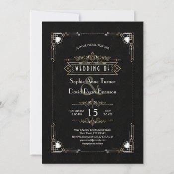 romantic gold black great gatsby art deco wedding invitation