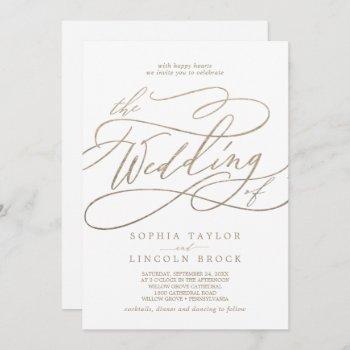 romantic gold calligraphy all in one wedding invitation