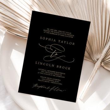 romantic gold calligraphy | black formal wedding invitation