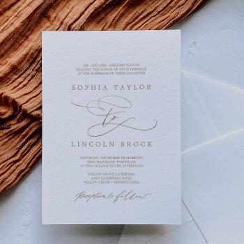 romantic gold calligraphy flourish formal wedding invitation