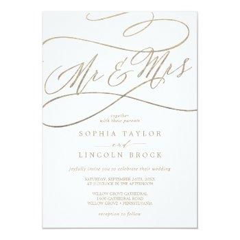 Small Romantic Gold Calligraphy Mr & Mrs Wedding Front View