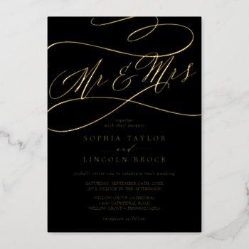 romantic gold foil | black mr & mrs wedding foil invitation