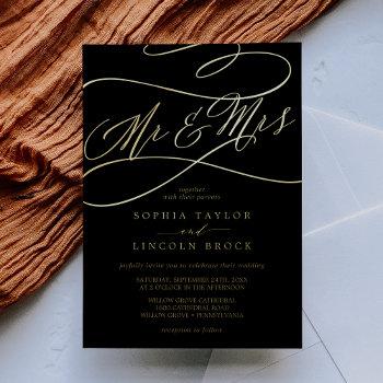 romantic gold foil | black mr & mrs wedding foil invitation