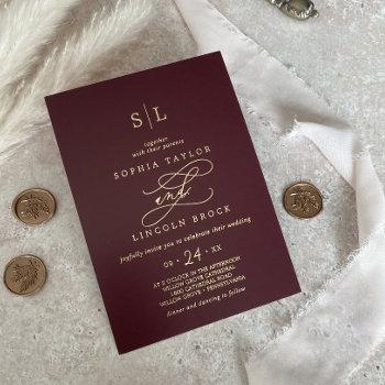 romantic gold foil | burgundy monogram wedding foil invitation