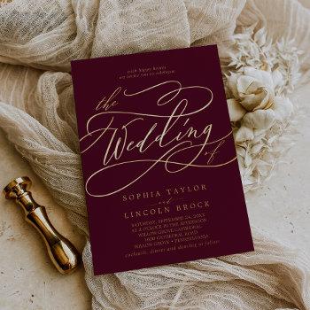 romantic gold foil | burgundy the wedding of foil invitation