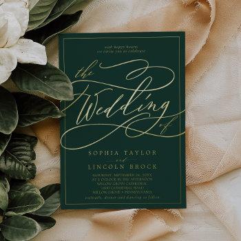 romantic gold foil | emerald frame wedding foil invitation