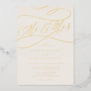 Small Romantic Gold Foil | Ivory Mr & Mrs Wedding Foil Front View