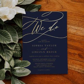 romantic gold foil | navy flourish we do wedding foil invitation