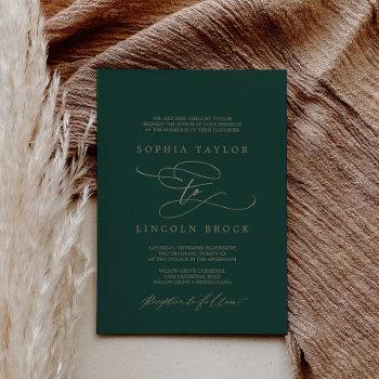 romantic green calligraphy flourish formal wedding invitation