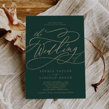 romantic green calligraphy flourish the wedding of invitation
