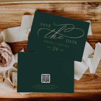 Small Romantic Green Calligraphy Qr Code Horizontal Save The Date Front View