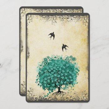 Small Romantic Heart Leaf Teal Tree Love Bird Wedding Front View
