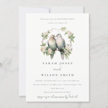 romantic love birds botanical wreath engagement invitation