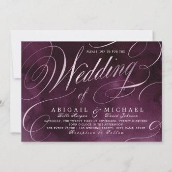 Small Romantic Moody Plum Calligraphy Vintage Wedding Front View