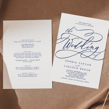 Small Romantic Navy Calligraphy All In One Wedding Front View
