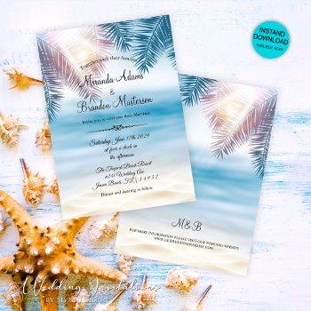 romantic palm tree tropical island beach wedding invitation