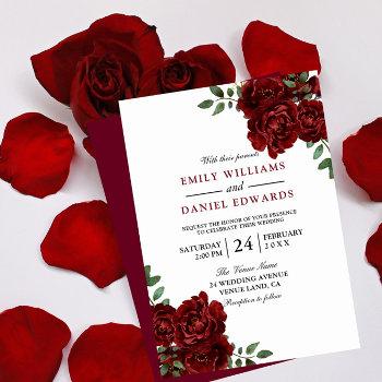 romantic red rose burgundy elegant wedding invitation