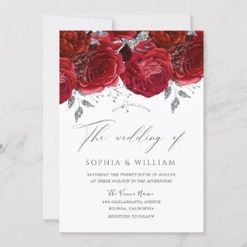 Small Romantic Red Roses Silver Leaf Elegant Wedding Front View